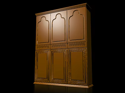 Elegant Ornate Golden Wardrobe With Traditional Carved Details And Panel Doors 3d model
