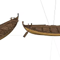 Traditional Wooden Boats With Open Hull Structures Yellow Sections And A Paddle