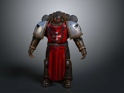 Medieval Warrior Character In Red Cape With Silver Armor And Cross Emblem 3d model