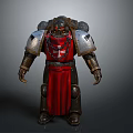 Medieval Warrior Character In Red Cape With Silver Armor And Cross Emblem