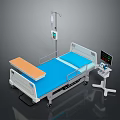 Modern Adjustable Hospital Bed with IV Stand Medical Monitor and Overbed Table for Patient Care