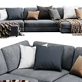 Modern Cozy Gray Sectional Sofa With Various Colored Pillows And Soft Throw Blanket 3d model