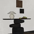 Minimalist Black Entryway Console Table With Beige Lamp Wall Art And Fruit Decor 3d model
