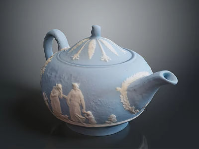 Light Blue Teapot With Intricate Sculpture Carving And Relief Figures Design 3d model
