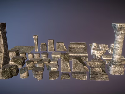 Stone And Wood Architectural Decorative Elements With Columns Blocks And Sculptures 3d model