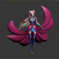 Game And Movie Character With Pink Tails Pink Hair And Gorgeous Blue Pink Combat Outfit