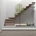 Modern Staircase Design With Wooden Steps Glass Railing And Indoor Green Plant