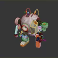Game And Movie Robot Character With White Orange Mechanical Design Round Head Arms And Antennas