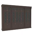 Classic Dark Wooden Dresser with Glass Doors Diamond Lattice and Decorative Carvings