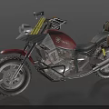 Red Motorcycle Featuring Black Seat Metal Frame Large Tires and Rear Luggage