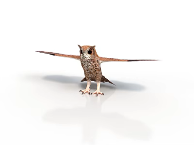 Owl With Spreading Wings In 3D Rendered Image On White Background 3d model