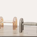 Modern Transparent Orange And Dark Brown Wooden Stools On Wooden Floor