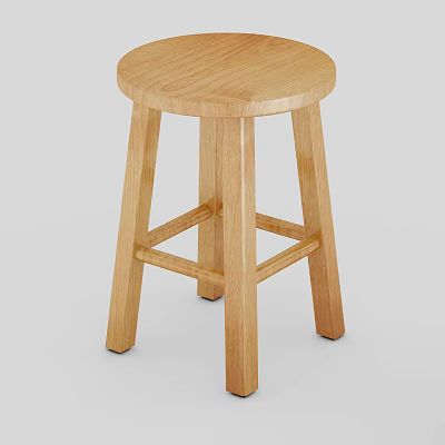 Sturdy Wooden Stool With Round Seat And Four Legs Design For Home Kitchen Use 3d model