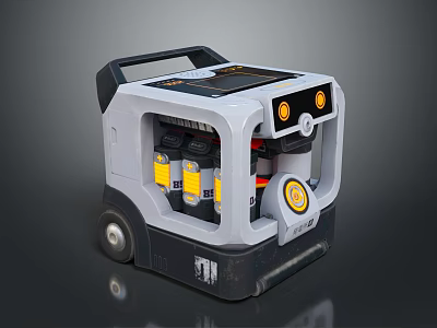 Gray And Black Portable Industrial Equipment With Wheels Cylinders And Yellow Accent Control Panel 3d model