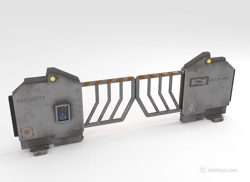 Industrial Security Gate Structure With Control Panel And Metal Barrier Rail 3d model 