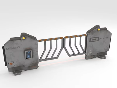 Industrial Security Gate Structure With Control Panel And Metal Barrier Rail 3d model