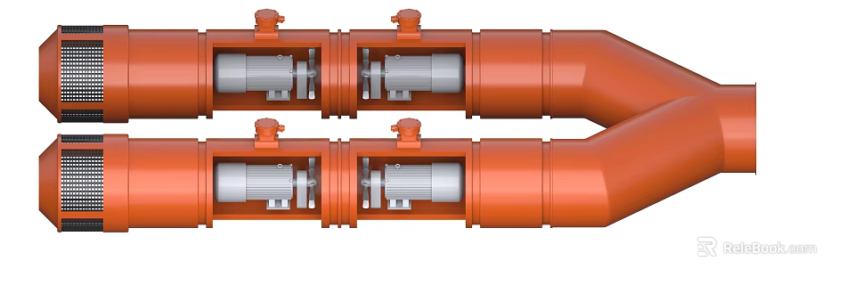 Industrial Equipment Featuring Orange Pipes Silver Motors Multiple Units And Top Valves 3d model 