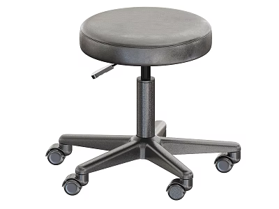 Adjustable Height Stool With Round Padded Seat And Metal Base On Wheels 3d model