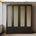 Modern Black Decorative Cabinet With Woven Rattan Doors And Drawer Base