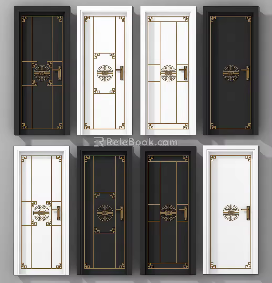 New Chinese Style Swing Door Combination 3d model