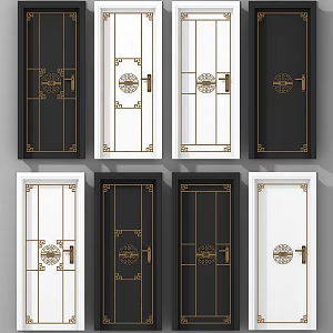 New Chinese Style Swing Door Combination 3d model