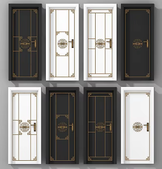 New Chinese Style Swing Door Combination 3d model