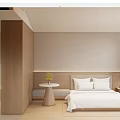 Modern Hotel Room Interior With White Bed Wooden Nightstand And Decorative Flowers