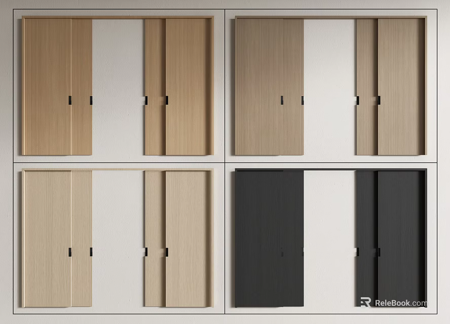 Stylish Modern Sliding Doors With Wooden White And Black Color Options For Interior Space 3d model 