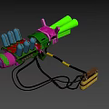 Sci Fi Weapon With Pink Green Design Glowing Green Energy Cells Firing Laser Beam