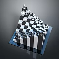 Unique 3D Black And White Layered Chessboard With Arranged Chess Pieces