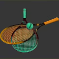 Vibrant Tennis Rackets With Orange Teal Handles Mesh Surface And Tennis Ball For Daily Use
