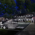 Serene Garden Landscape With Lush Greenery Pathway And Evening Lighting