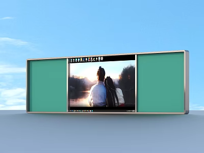 Modern Outdoor Digital Display With Green Panels And Scenic People View 3d model