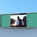 Modern Outdoor Digital Display With Green Panels And Scenic People View