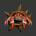 Red Aquatic Crab With Spiky Yellow And Brown Shell In Close Up View