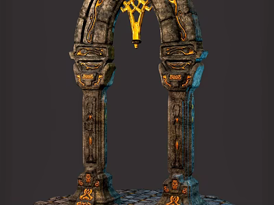 Cartoon Stone Archway With Intricate Carvings And Glowing Runes On Pillars 3d model