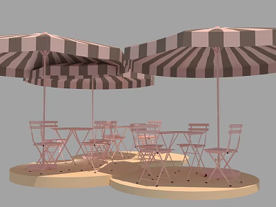 Stylish Outdoor Table Set With Striped Umbrellas And Chairs For Garden Patio Use 3d model