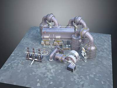 Industrial Equipment Configuration With Large Metal Pipes Control Panels And Machinery Units 3d model