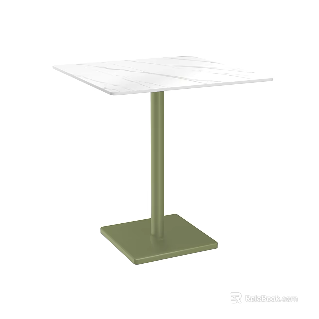 Square Coffee Table With White Textured Tabletop And Green Metal Leg Base 3d model