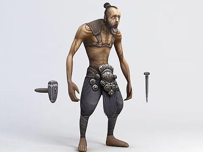 Tech Exhibition Hall Showcasing Fantasy Character Figure With Hammer And Nail Props 3d model