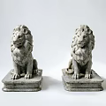 Vintage Stone Lion Ornament Set with Square Base for Home Decor