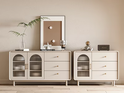 Cream Style Sideboard Cabinet Ornaments Decorative Painting Green Plant Doll Tableware 3d model