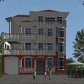 Three Story Detached Villa With Red Roof Balconies Green Yard And Paved Driveway