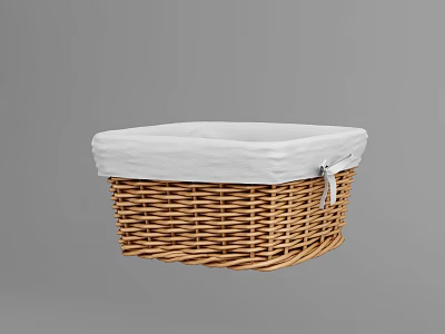 Decorative Woven Rattan Storage Basket with White Lid and Ribbon for Home Organizing 3d model