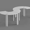 White Round Table with Four Blue Plastic Chairs and Central Hollow Design 3d model