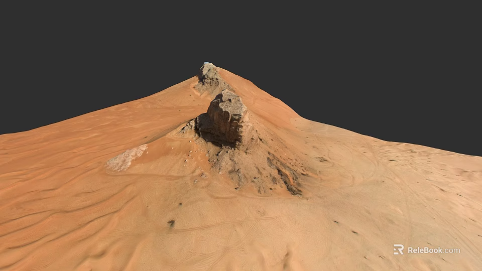 Desert Landscape With Rolling Sand Dunes And Isolated Rocky Hill Formation 3d model 
