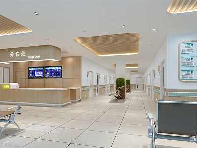 Modern Hospital Triage Area With Waiting Seats Digital Screens And Direction Signs 3d model