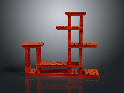 Multi tiered Wooden Garden Decor Shelf for Plant Display and Storage 3d model
