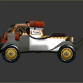 Cartoon Style Off Road Vehicle With Orange Gray Color Red Cylindrical Parts And Rhino Horn