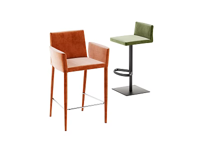 Modern Orange and Green Bar Stools with Backrest and Stable Base Design 3d model